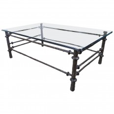 Petite black iron base coffee table 